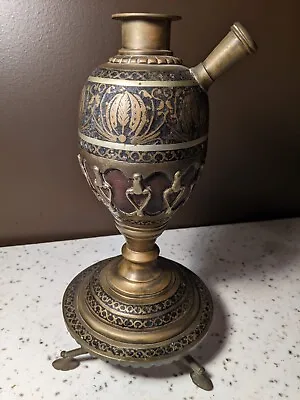 Buy Old Antique Hand Crafted Fine Inlay Painted Engraved Brass Hookah Base Pot-HO2 • 86.45£