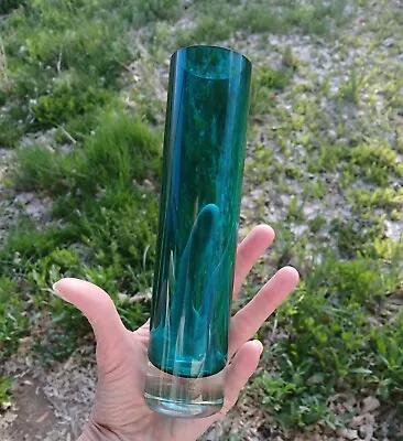 Buy 8-1/4  Swedish Style Teal Green Glass Vase Sommerso Thick Glass Bottom • 16.12£