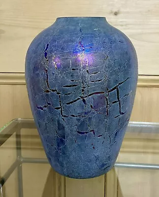 Buy Vintage SILVESTRI Italian Metallic Iridescent Crackle Glaze Art Glass Vase 9 In • 75£