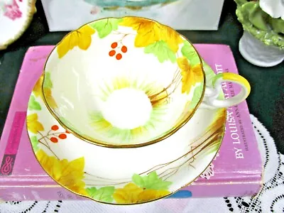 Buy ROYAL GRAFTON Tea Cup And Saucer Fall Leaves Painted Teacup England 1930s  • 14.16£