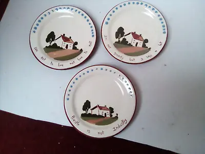 Buy WATCOMBE Pottery TORQUAY Devon Ware 3  Plates  Cottage Motto 12.5 Cm Vintage • 9£