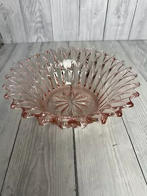 Buy Hermanova Hut Stolzle Bowl Pink Rose Depression Glass 8.5  Art Deco 1950's Czech • 19.99£