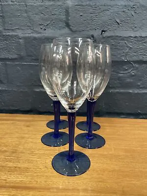 Buy Set Of 5 Vintage Wine Goblets Cobalt Blue Stems / Bubbles Glass B47 • 24.99£