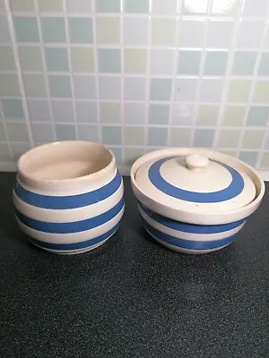 Buy Vintage Staffordshire Chef Ware Blue & White Lidded Pot And Sugar Bowl  • 6.99£