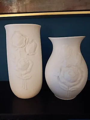 Buy 2 X Vintage Kaiser White Bisque Porcelain Rose Vases • 2.99£