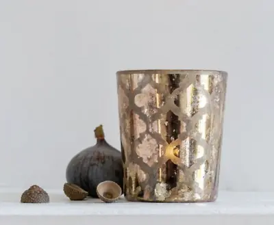 Buy Antique Gold Votive, Glass Tea Light Candle Holder, Morac Geometric Candle Pot • 7£