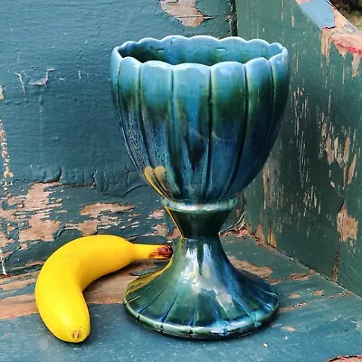 Buy Vintage California USA Art Pottery 8  Blue W Turquoise Green Drip Pedestal Vase • 26£