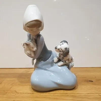Buy Lladro Girl With Dog And Cat   Dalmatian Puppy   Superb Perfect Porcelain Figure • 9.99£