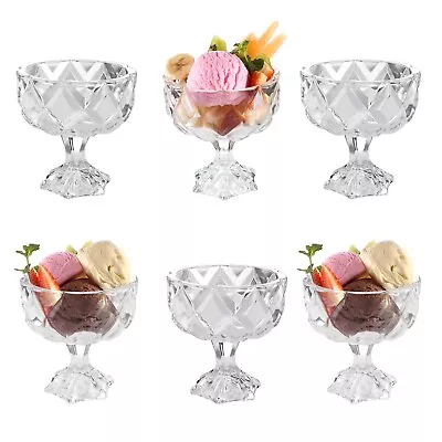 Buy Set Of 6 Cocktail Glasses Ice Cream Glass Bowl, Diamond Dessert Fruit Crystal • 14.99£