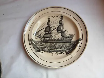 Buy Creamware Plate With Picture Of Old Sailing Ship Swansea Dillwyn Early 19th C • 95£