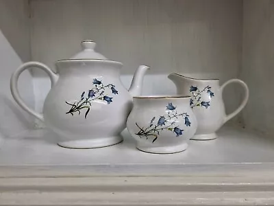 Buy Sadler Wellington Harebell Bone China White Blue Floral Teapot, Sugar, Cream Set • 24.99£