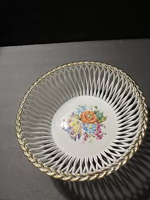 Buy Vintage Romanian Pottery Pictura Manuala Floral Basket Bowl Hand Painted W Gold • 33.90£