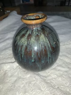 Buy Vtg. Med/sm Glossy Brown & Blue Bud Vase  • 28.34£