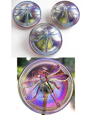 Buy 3 Czech Crystal Glass Buttons #B641 - DRAGONFLY - 31 Mm Or 1-1/4  - IRIDESCENT  • 11.36£