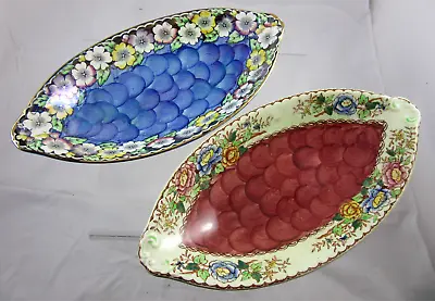 Buy Maling Pottery Oval Boat 2 Thumbprint Dishes Garland Blue, And Peony Rose Pink • 15£