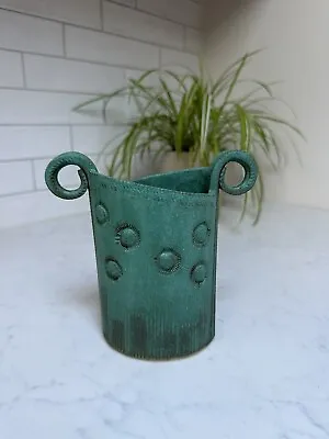 Buy Clayton Macone Clay Funky Oval Pottery Vase Stoneware Aqua 6.25” Tall • 28.72£