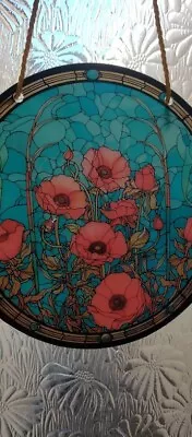 Buy Red Poppies Stained Glass Effect  Sun Catcher New * Small Fault • 2£