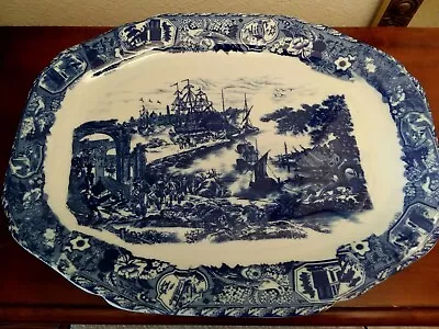 Buy Vintage Victoria Ware Ironstone Flow Blue Large 19.5” Platter  • 76.25£