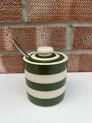Buy TG GREEN Cornishware Adder Green & White Stripe Sugar Jam Honey Pot Jar & Lid • 29.99£