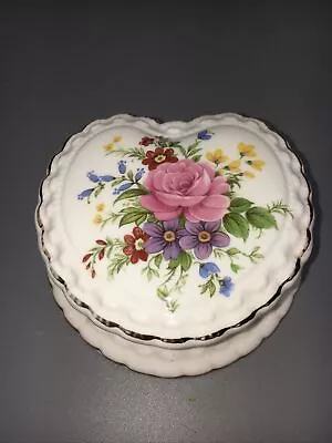 Buy Vintage Crown Fine English Bone China Heart Shaped - Porcelain Trinket Box 11cm • 8£