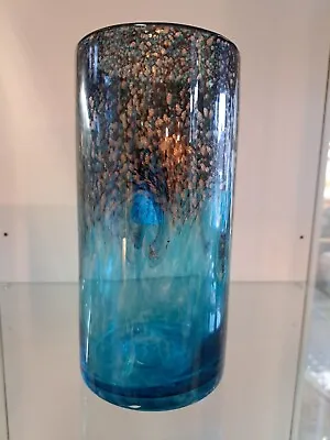 Buy Strathearn  Blue Cylinder Vase With Leaping Salmon Motif Pontil Mark • 60£