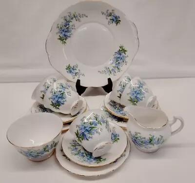 Buy Vintage 18 Piece Queen Anne Bone China Tea Set With Blue And White Floral Design • 23£