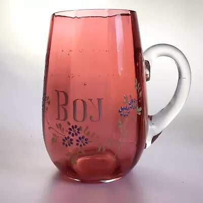 Buy Victorian Cranberry Glass Enamelled Boys Christening Mug Beaker It’s A Boy Mug • 20£