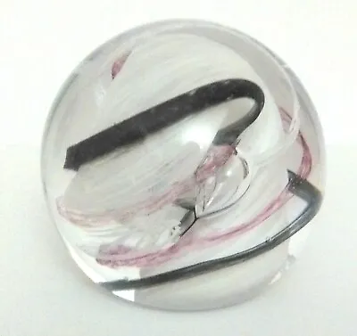Buy Vintage Caithness Ribbons Large Pink Black & White Paperweight - Numbered • 4.99£