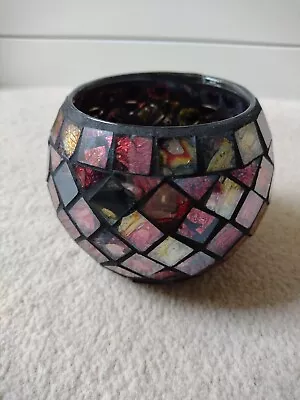 Buy Glass Mosaic Candle Holder Tealight Colourful Reflective In Golden-Red Used • 11.99£