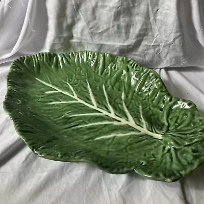 Buy Vintage Cabbage Leaf Green Majolica Portugal Large Oval Serving Bowl Platter • 45£