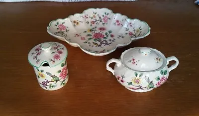 Buy Vintage Old Foley James Kent 3 Piece Chinese Rose Shaped Dish And Preserve Set • 12£