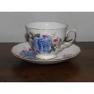 Buy Royal Vale Cup & Saucer - Bone China Blue Flower - Floral Gold Edge • 16.90£