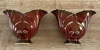 Buy Pair Of Vintage Carlton Ware 'Rouge Royale' Decorative Shell Vases Hand Painted • 12.99£