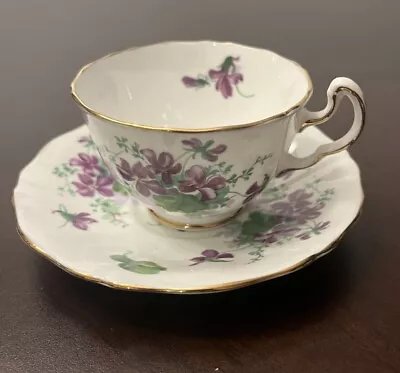 Buy Vintage Adderley Tea Cup & Saucer Purple Flowers Fine Bone China Gold Tone Trim • 17.07£