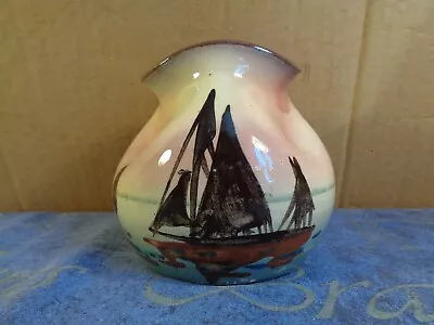 Buy Unmarked Torquay Ware Devon Vase Folded/collapsed Shape Sides Boat Picture • 7.99£