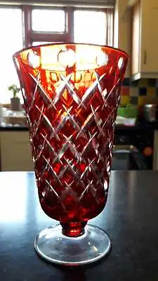 Buy Vintage Red Cranberry Cut Glass Vase • 35£