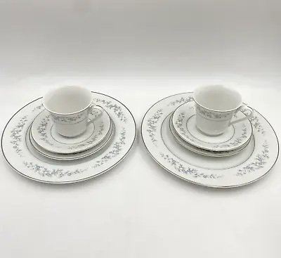 Buy Two Four Piece Place Settings Forget-Me-Not Japan China Blue & White Flowers • 25.99£