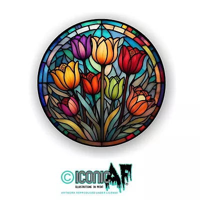 Buy Pretty Tulip Flowers Stained Glass Window Effect Vinyl Car Sticker Decal 95mm • 2.59£