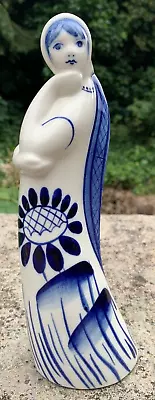 Buy Vintage 8.5  Russian USSR Lomonosov Porcelain Lady Figurine Blue & White Figure • 9.99£