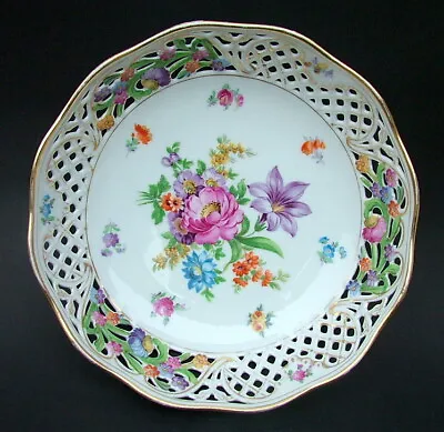 Buy Dresden Schumann Porcelain Lg 25cm Floral Reticulated Bowl - Germany Vintage VGC • 45£