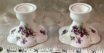 Buy Pair Of Small Hammersley Bone China Candlesticks 2.65” High Victorian Violets • 10£