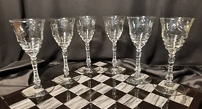 Buy 6 Vintage 1947 Rock Sharpe  Arctic Rose  Cut Glass Wine Glasses - ExC • 42.67£