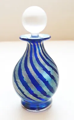 Buy ISLE OF WIGHT STUDIO GLASS VICTORIAN BLUE SILVER PERFUME BOTTLE - Rare • 70£