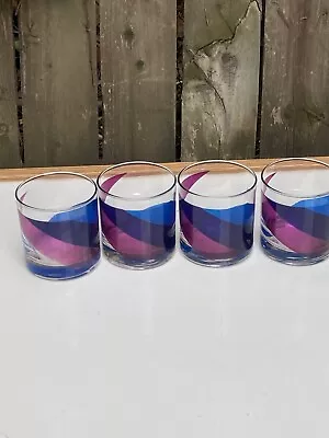 Buy Vintage Purple And Blue Colony Brand MCM Glassware Set Of 4 Low Ball • 33.05£