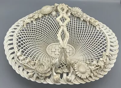Buy Large 13” Belleek Henshall Twig Handle Ireland Porcelain Basket 1921-1954 Scarce • 852.51£