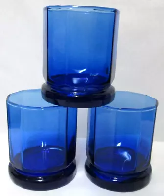 Buy Essex Anchor Hocking Vintage Cobalt Blue Drinking Rocks Glass Tumblers Set 3 • 25.20£
