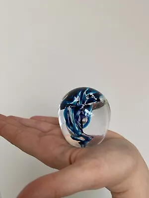 Buy Vintage Retro Kitsch Clear Glass With Blue Paperweight Decorative Ornament • 8£