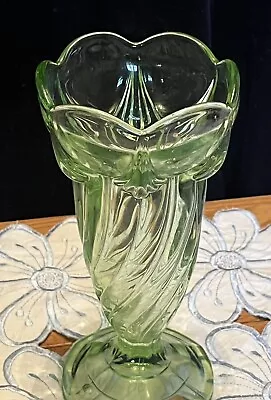 Buy Green Edwardian Pressed Glass “Tulip” Flower Vase VGC • 12£