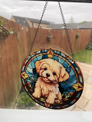 Buy White Bichon Type Puppy Stained Glass Effect Sun Catcher Roundel New      • 4.99£