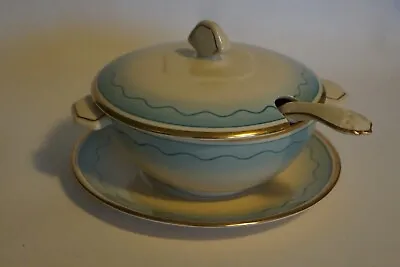 Buy Grays Pottery ART DECO Abstr. Wavy Band Sauce Tureen, Stand & Ladle - Pat. A5534 • 18.95£